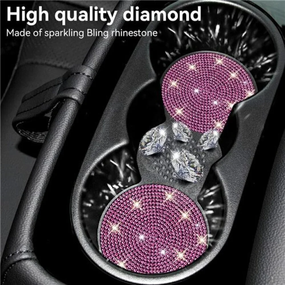 Car Cup Coasters Pink Bling 2-Pack Universal Non-Slip Cup Vehicle Diamond